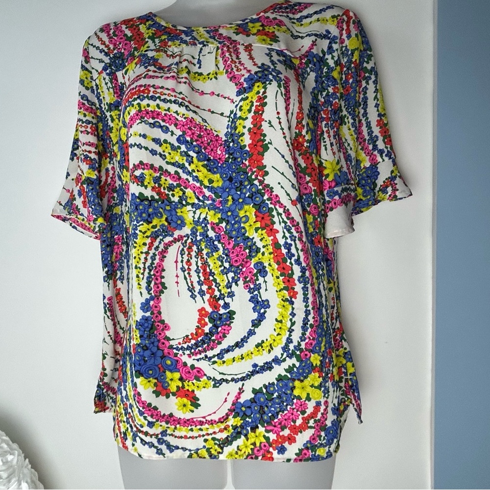 Talbots Floral Swirl Blouse Women's Medium Colorful Resortwear